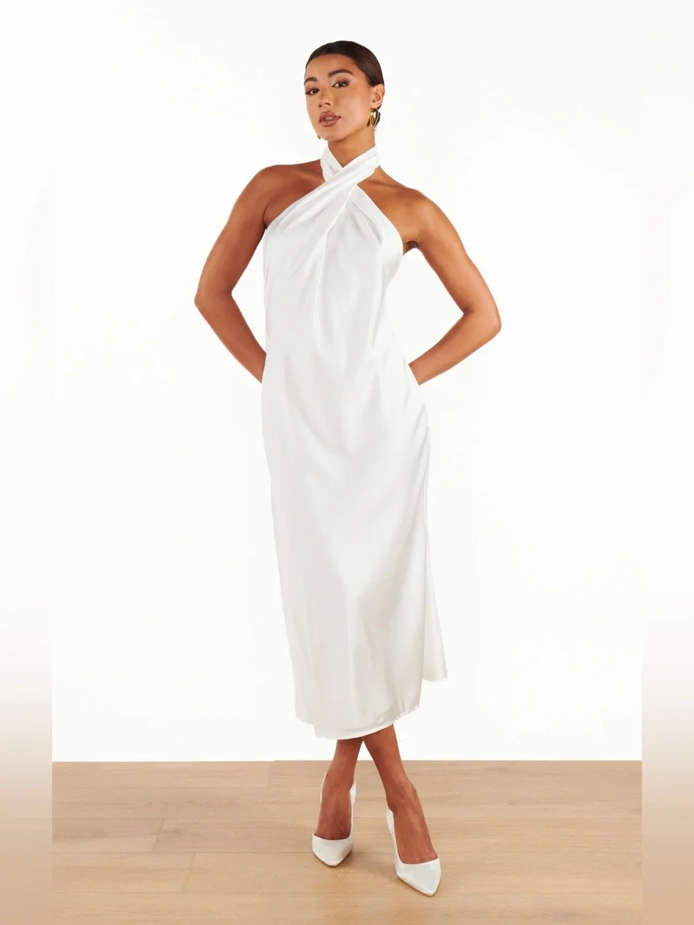 Show Me Your Mumu Jasmine White Halter Backless Satin Dress XL 25998